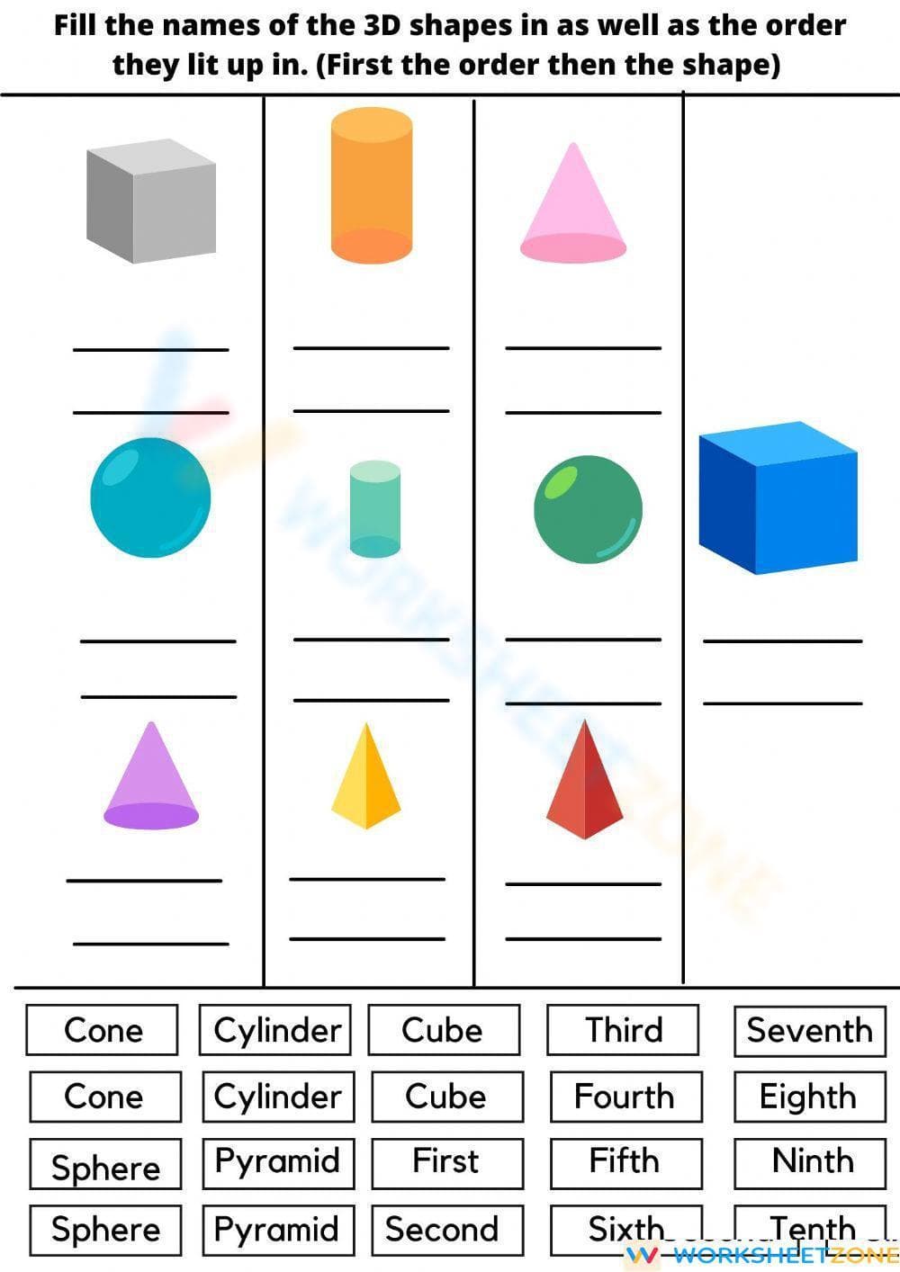 Name the 3D shapes - Page 1
