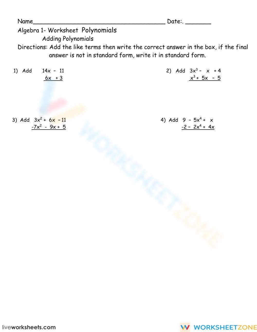 Polynomial worksheet - Page 1