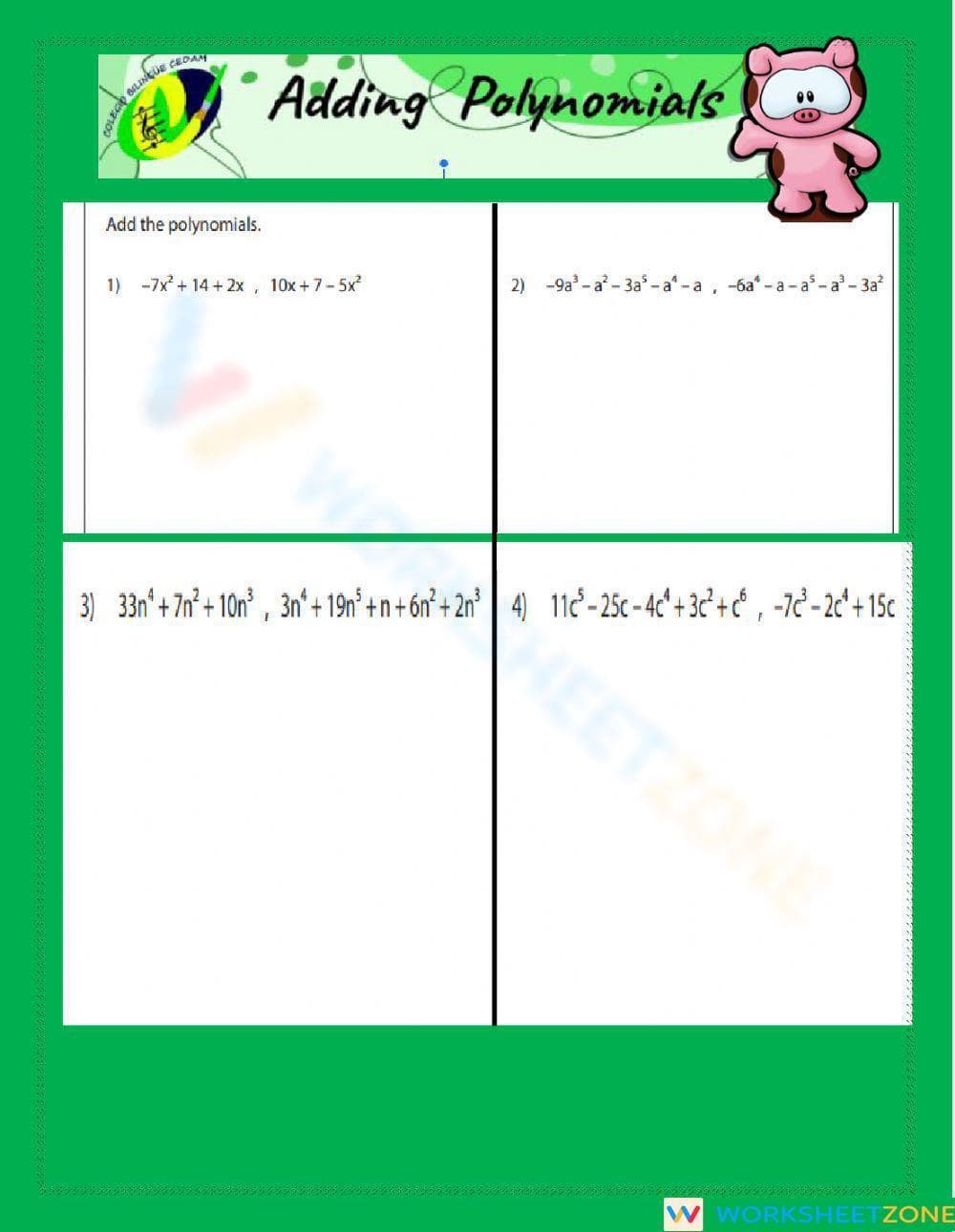 Adding polynomials - Page 1