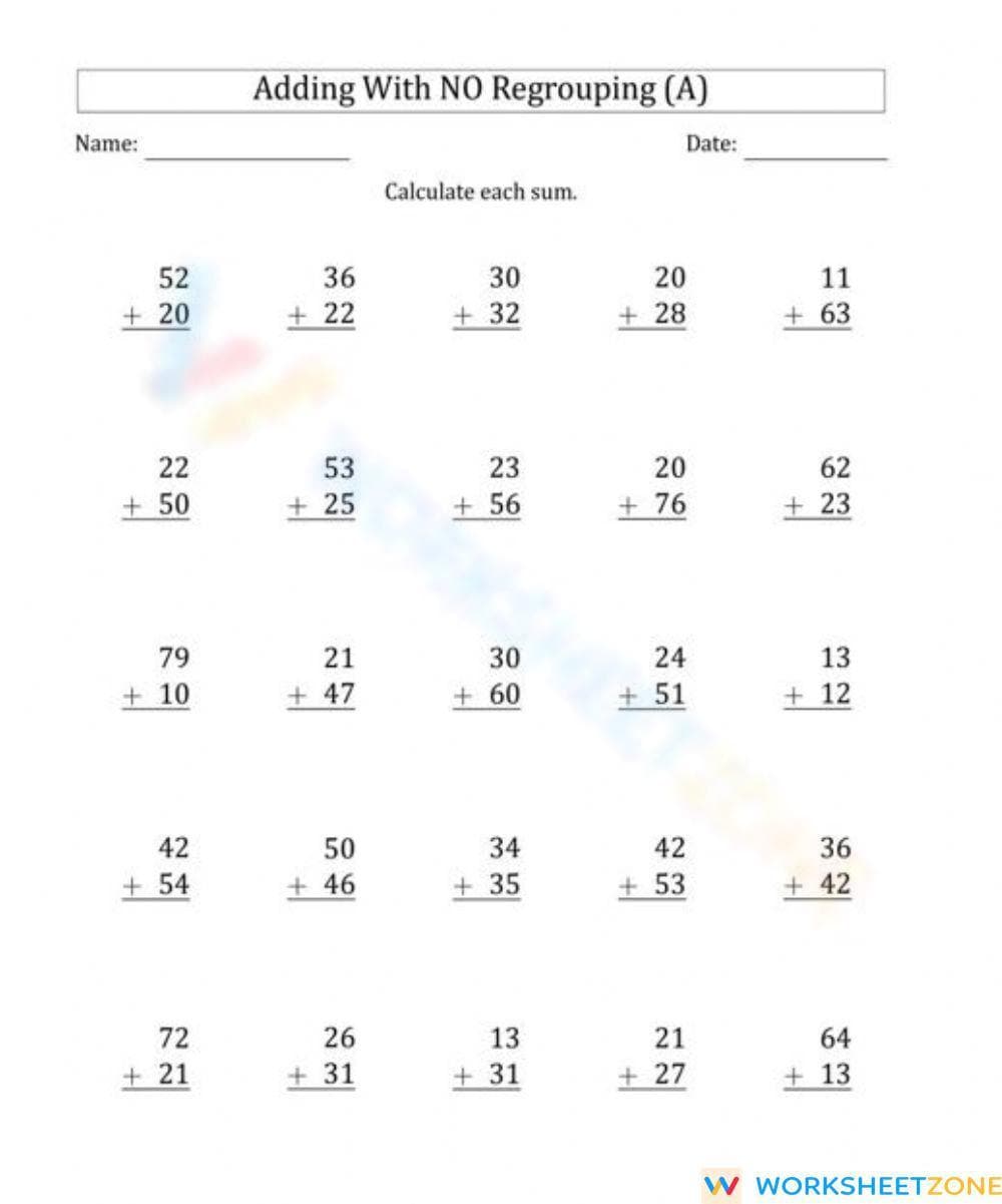 Addition Without Regrouping: Skills - Page 1