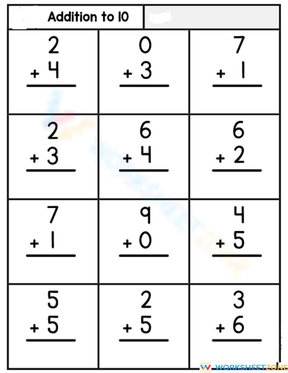 Kindergarten Math: Addition within 10 - Page 1