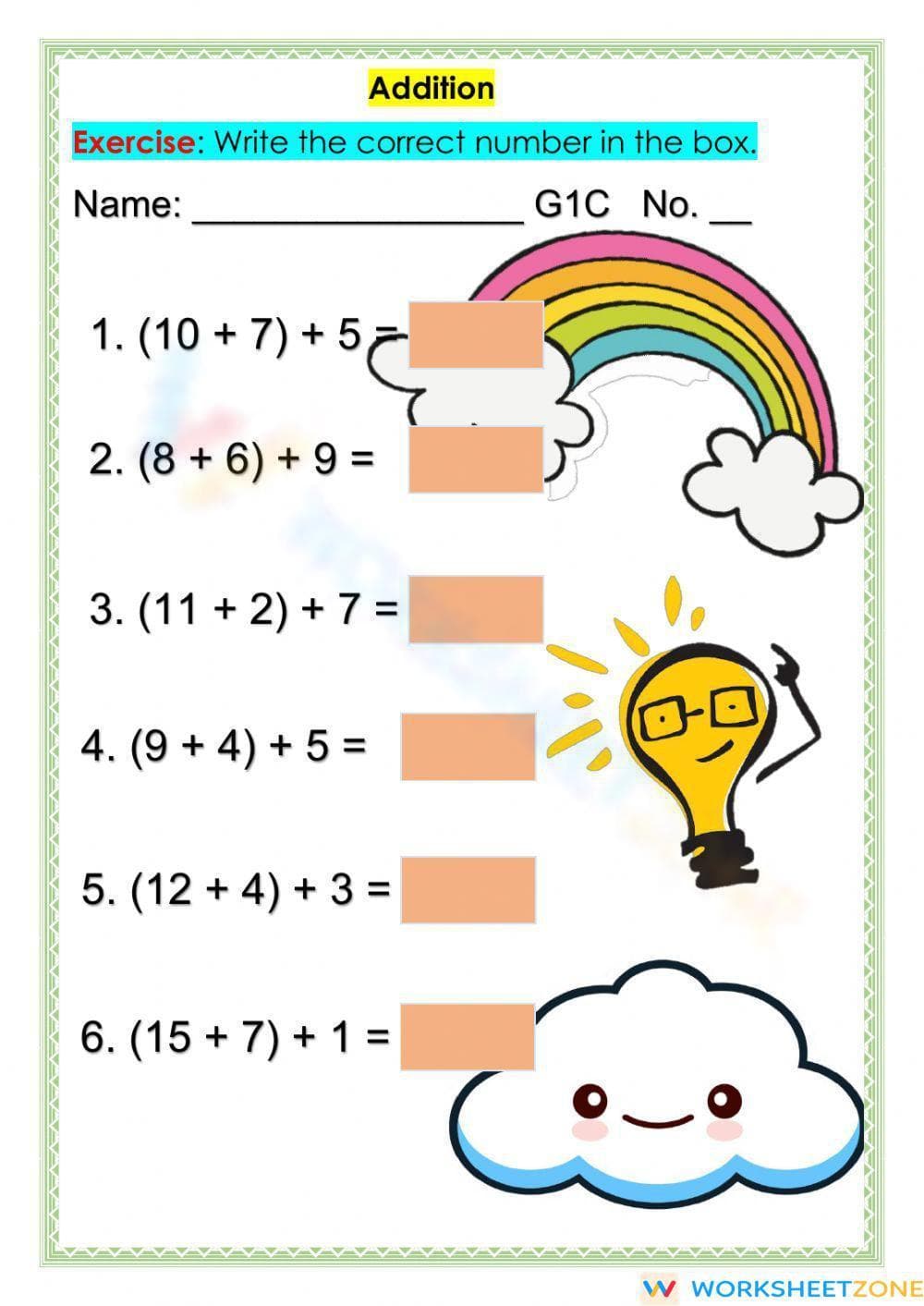 General Addition Practice Worksheet - Page 1