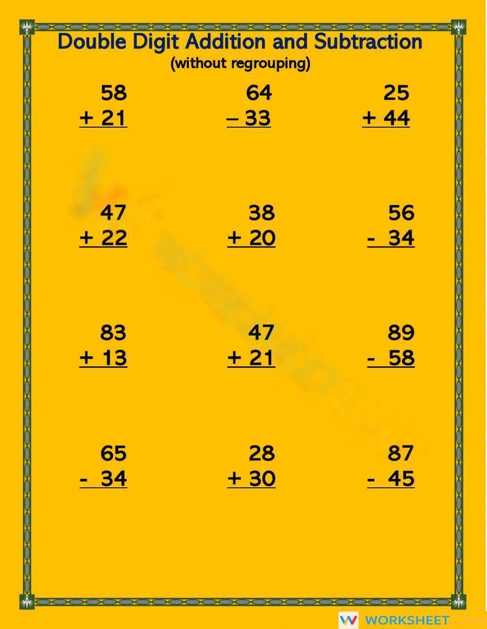 Double Digit Addition & Subtraction Worksheet - Page 1