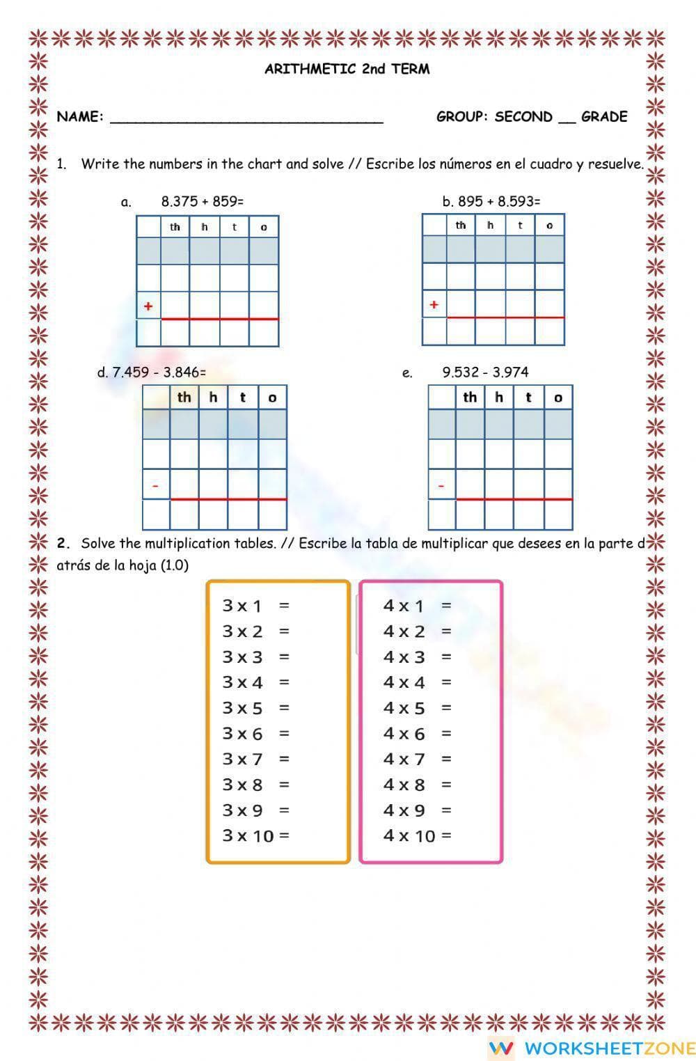 Evaluation second term Second grade Arithmetic - Page 1