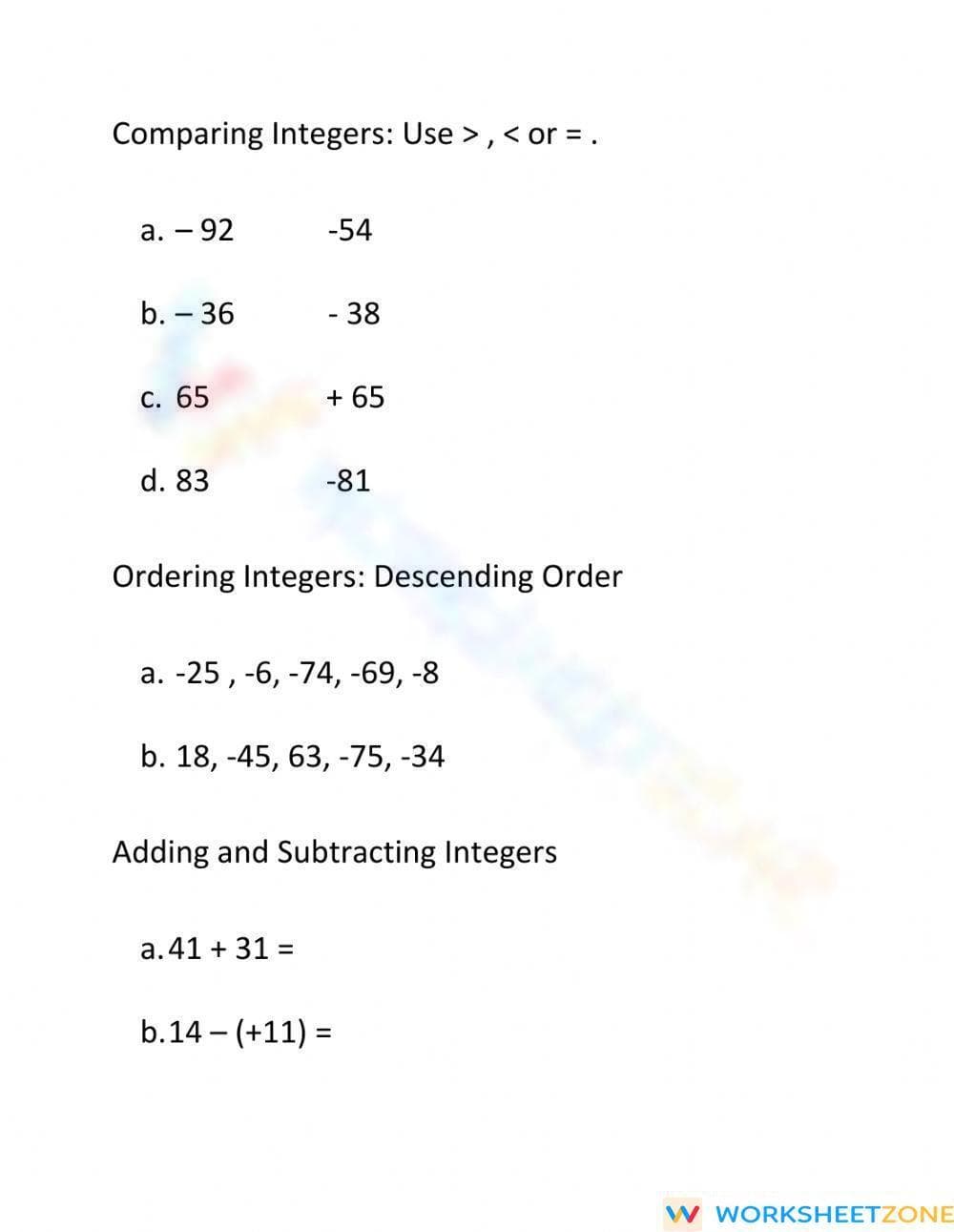 Integers - Page 1