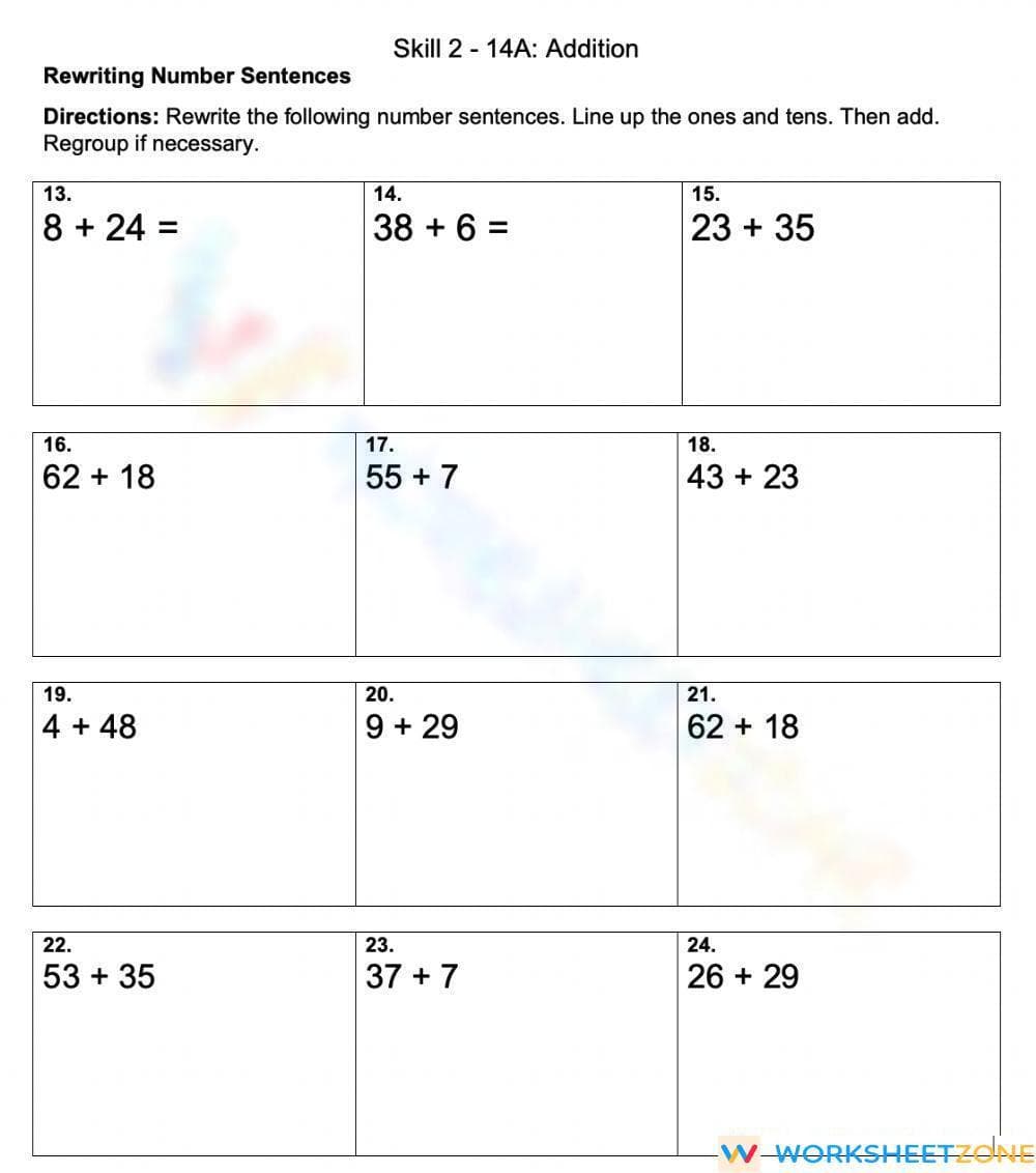 Rewriting Number Sentences – Addition Worksheet - Page 1