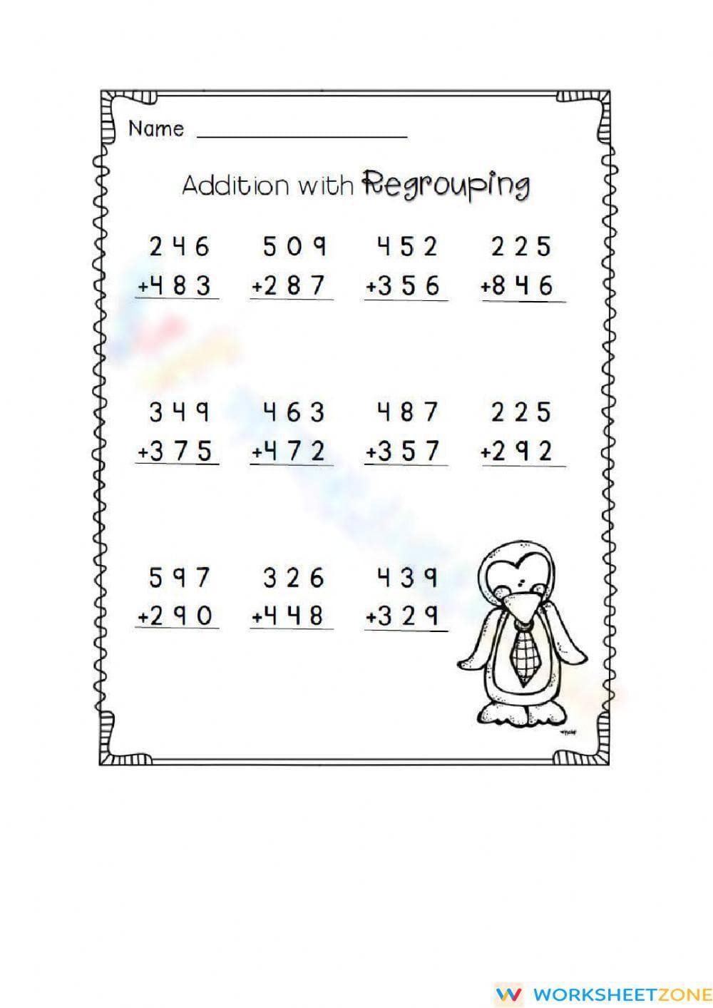 3-Digit Addition with Regrouping Sheet - Page 1
