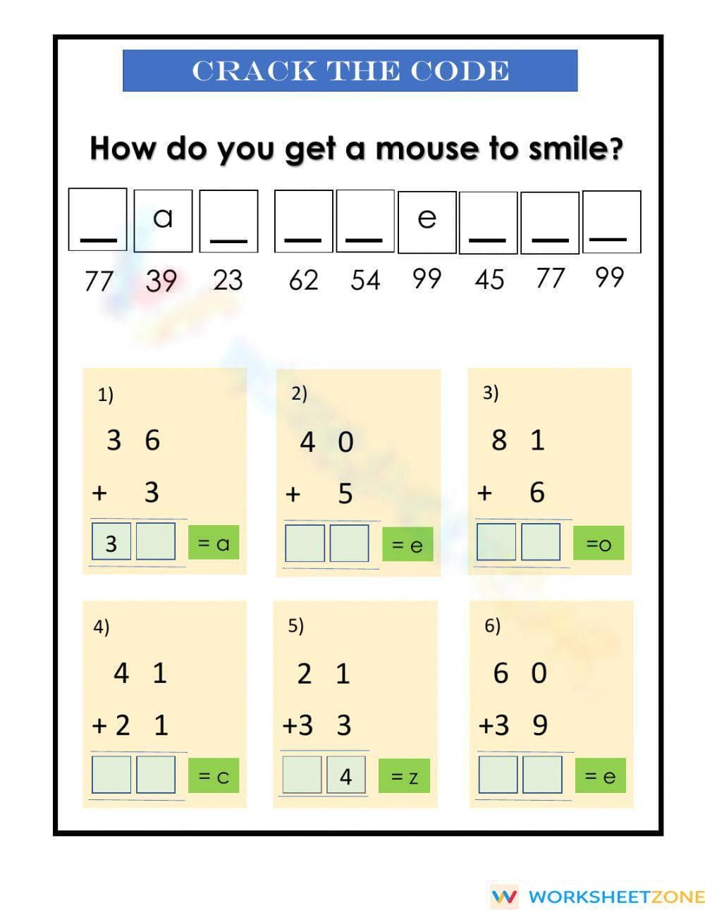 Addition Puzzle - Crack the Code - Page 1