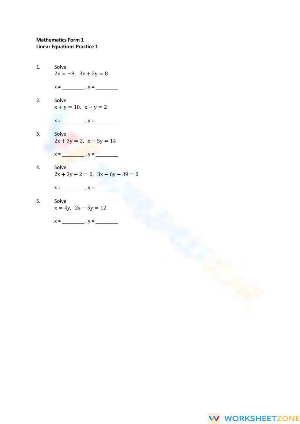 Linear equations 1 - Page 1