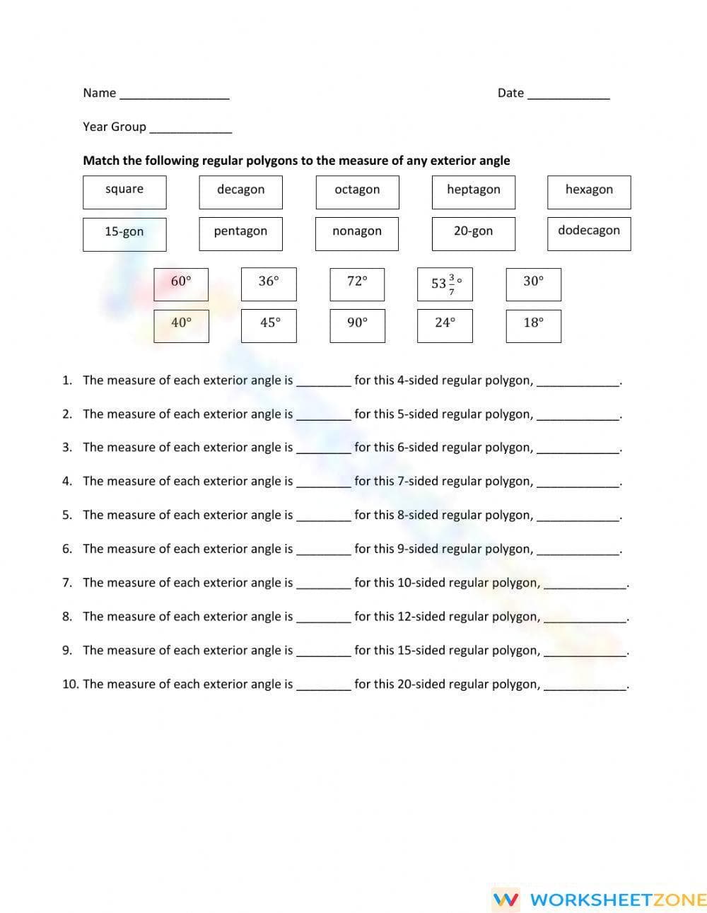 Exterior Angles of Regular Polygons - Page 1