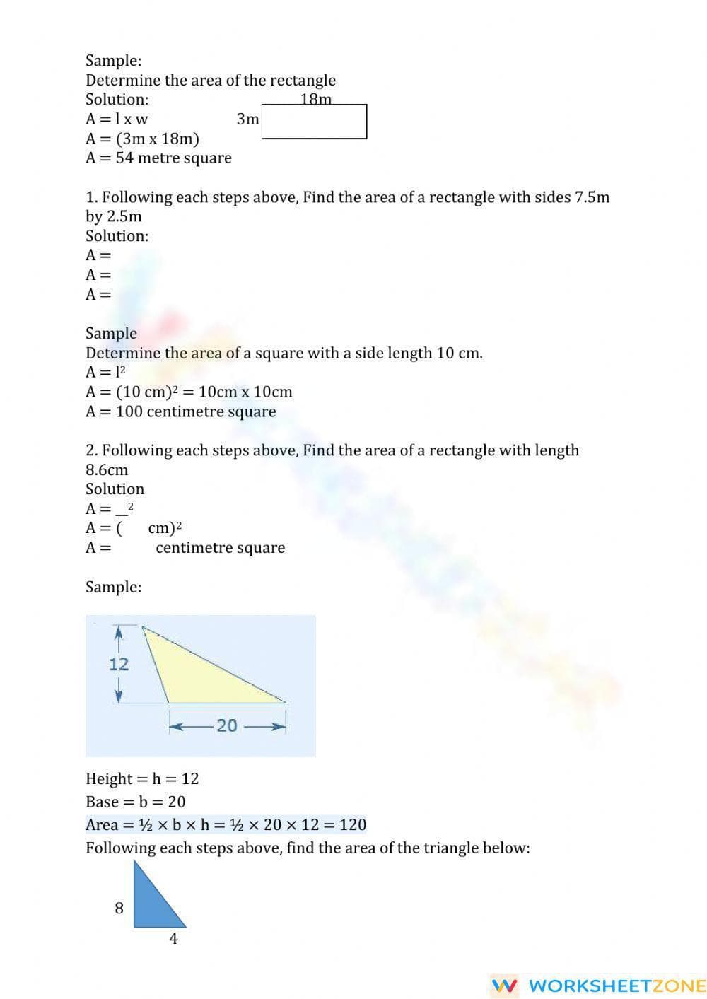 Area of plane Shapes - Page 1