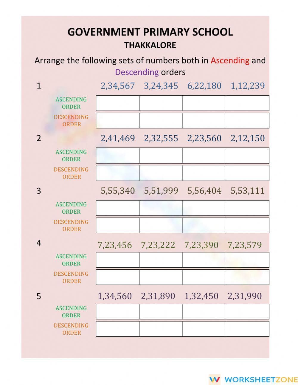 Ordering Numberse - Page 1