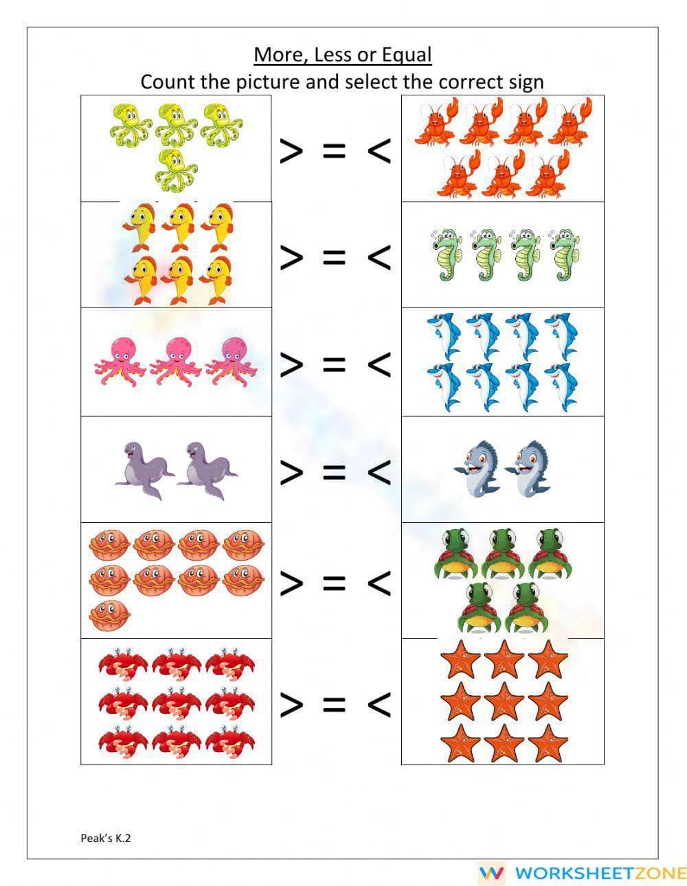 More, Less or Equal Numbers - Page 1