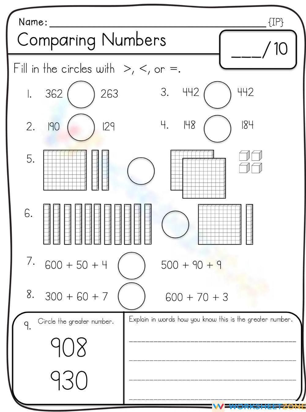 Comparing Numbers Worksheet Using Symbols & Place Value - Page 1
