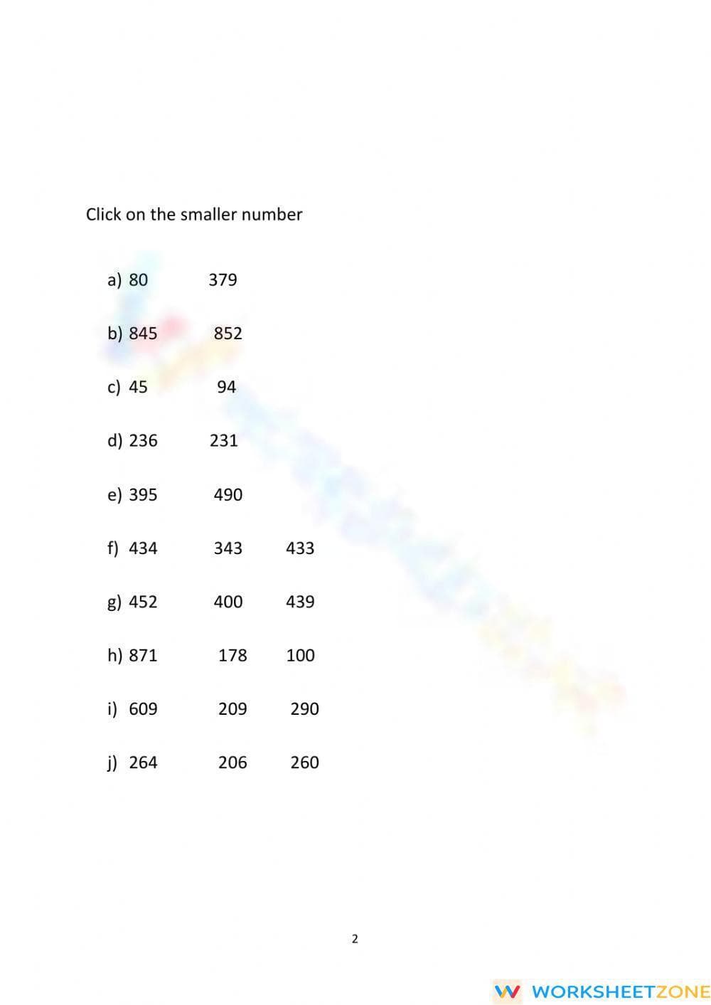 Arithmetic- Comparison of numbers - Page 2