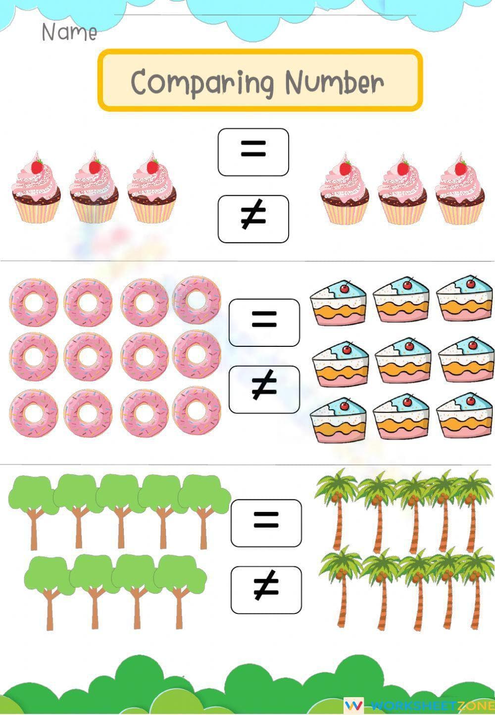 Worksheet for Comparing Numbers Practice - Page 1
