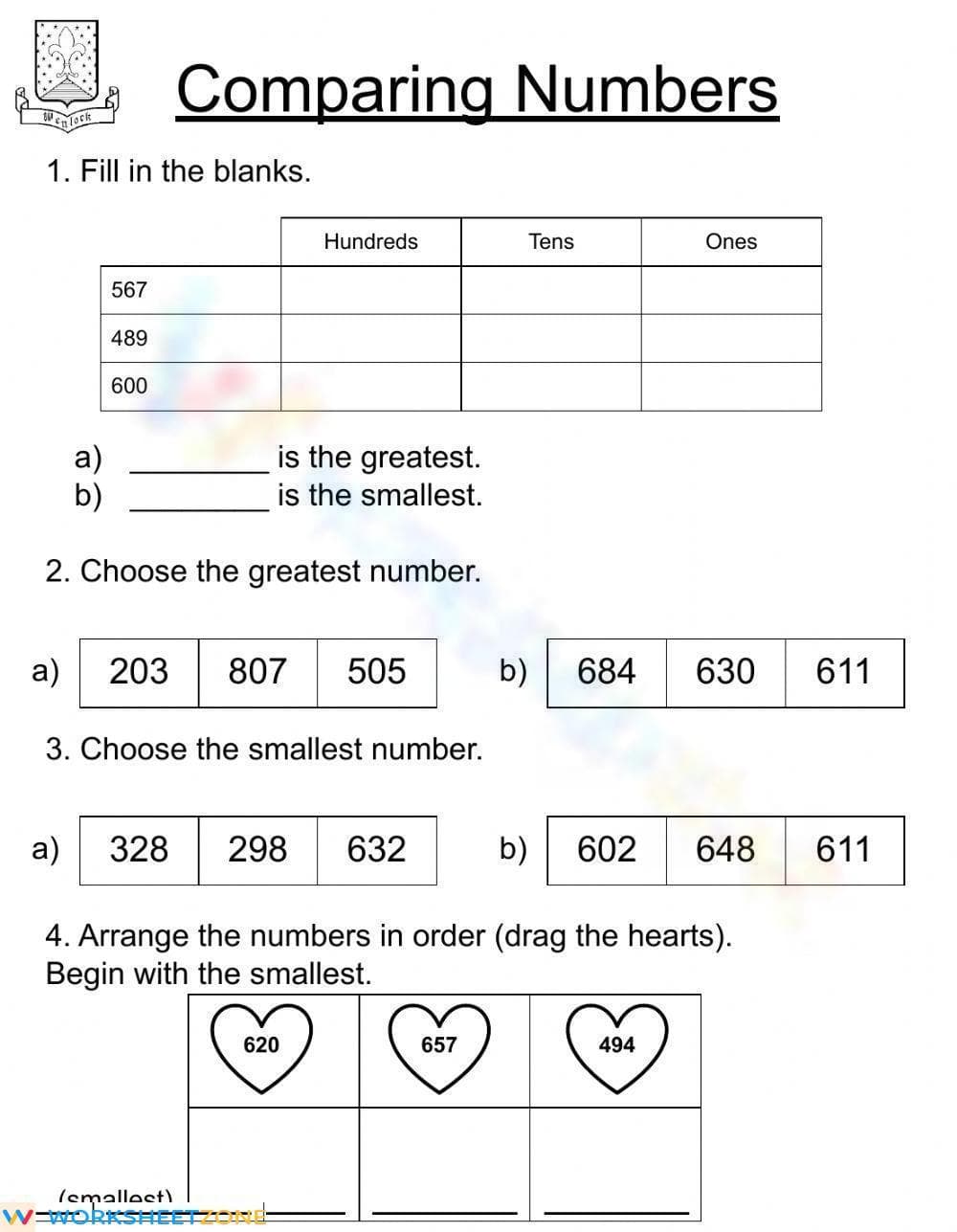 2nd Grade Comparing Numbers Practice - Page 1