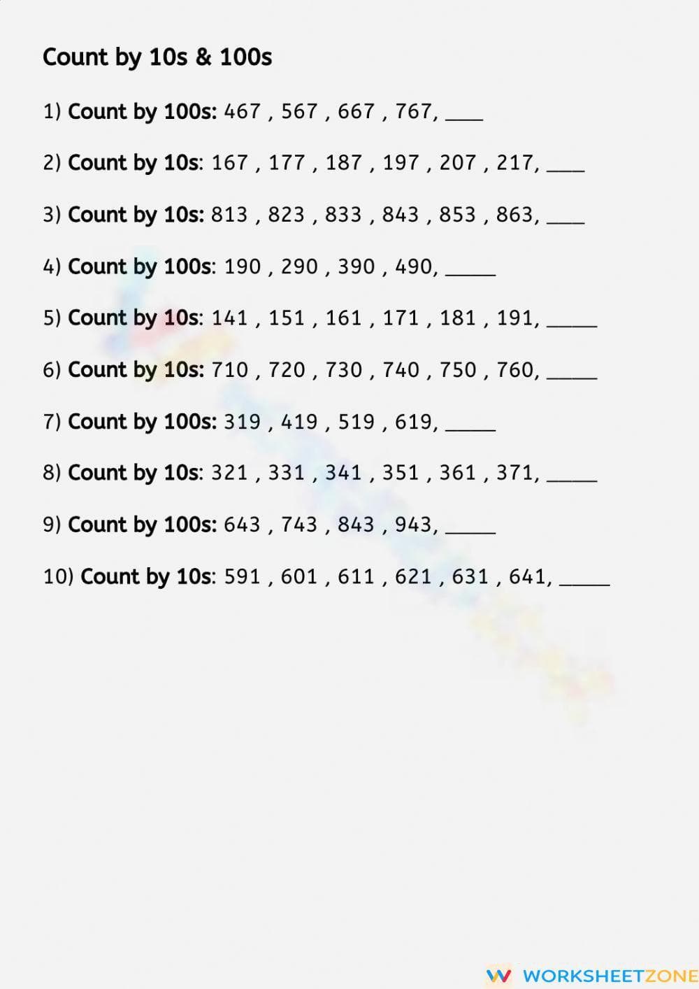 Counting by 10s and 100s: Number Skills - Page 1