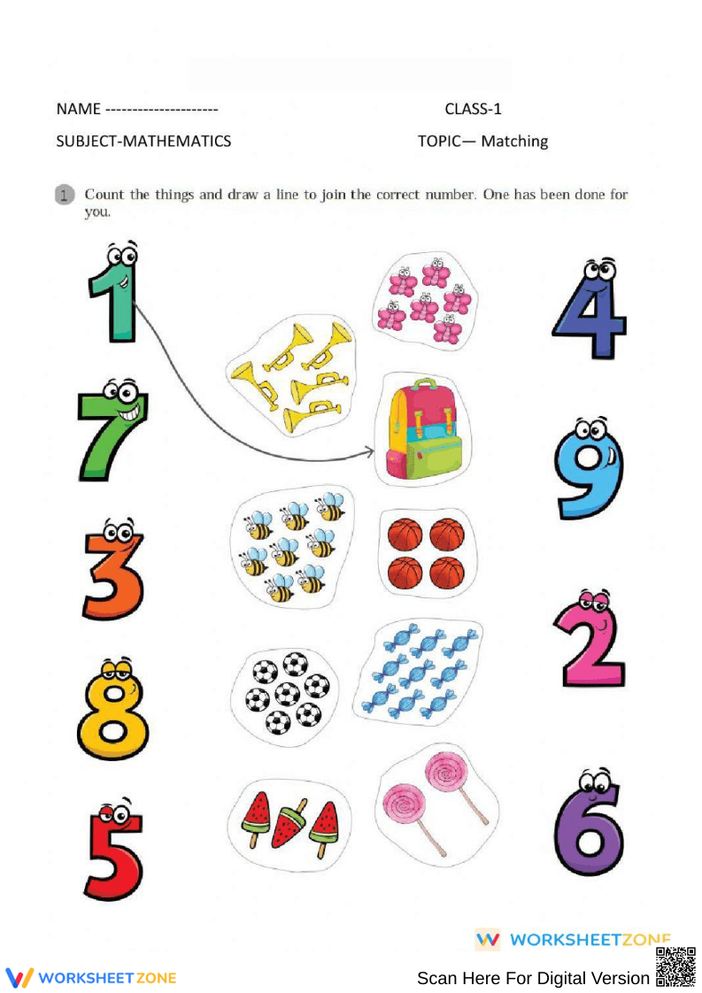 Count and Match Activity with Fun Numbers and Pictures - Page 1