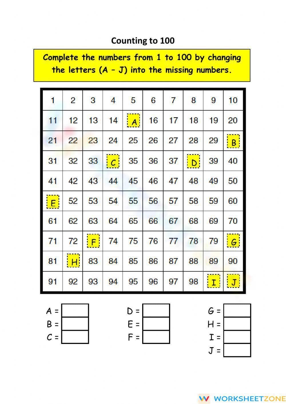 Counting to 100 Worksheet - Page 1