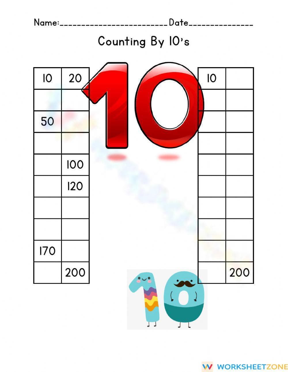 Count by 10 Worksheet - Page 1