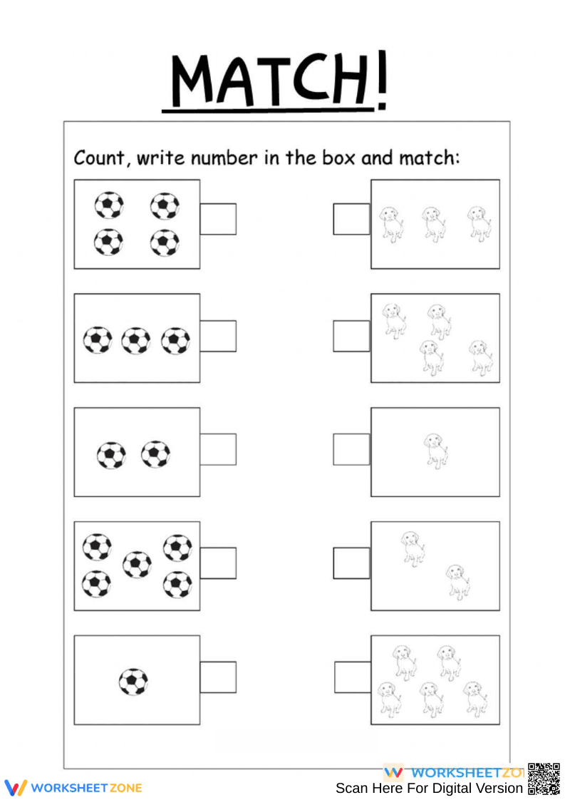 Count and Match with Soccer Balls and Puppies - Page 1