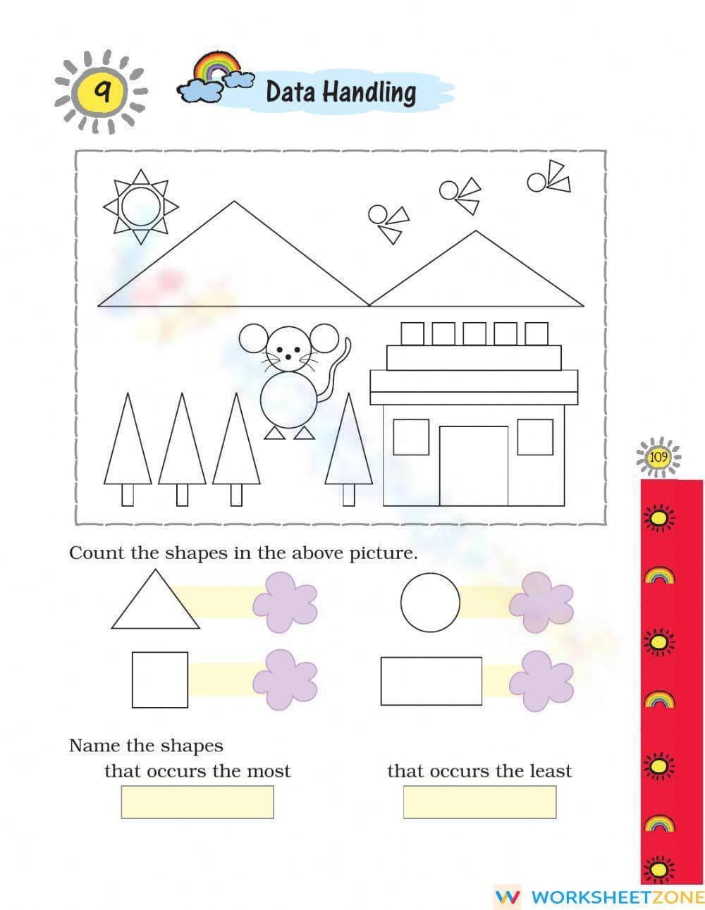 Shapes Counting Worksheet with Data Analysis - Page 1