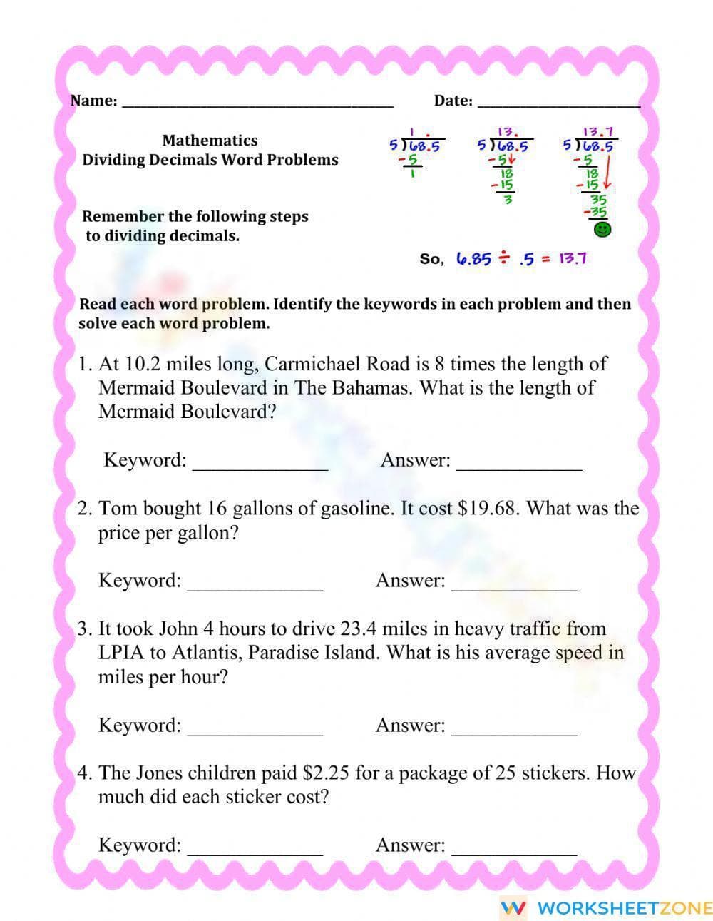 Dividing Decimals - Page 1