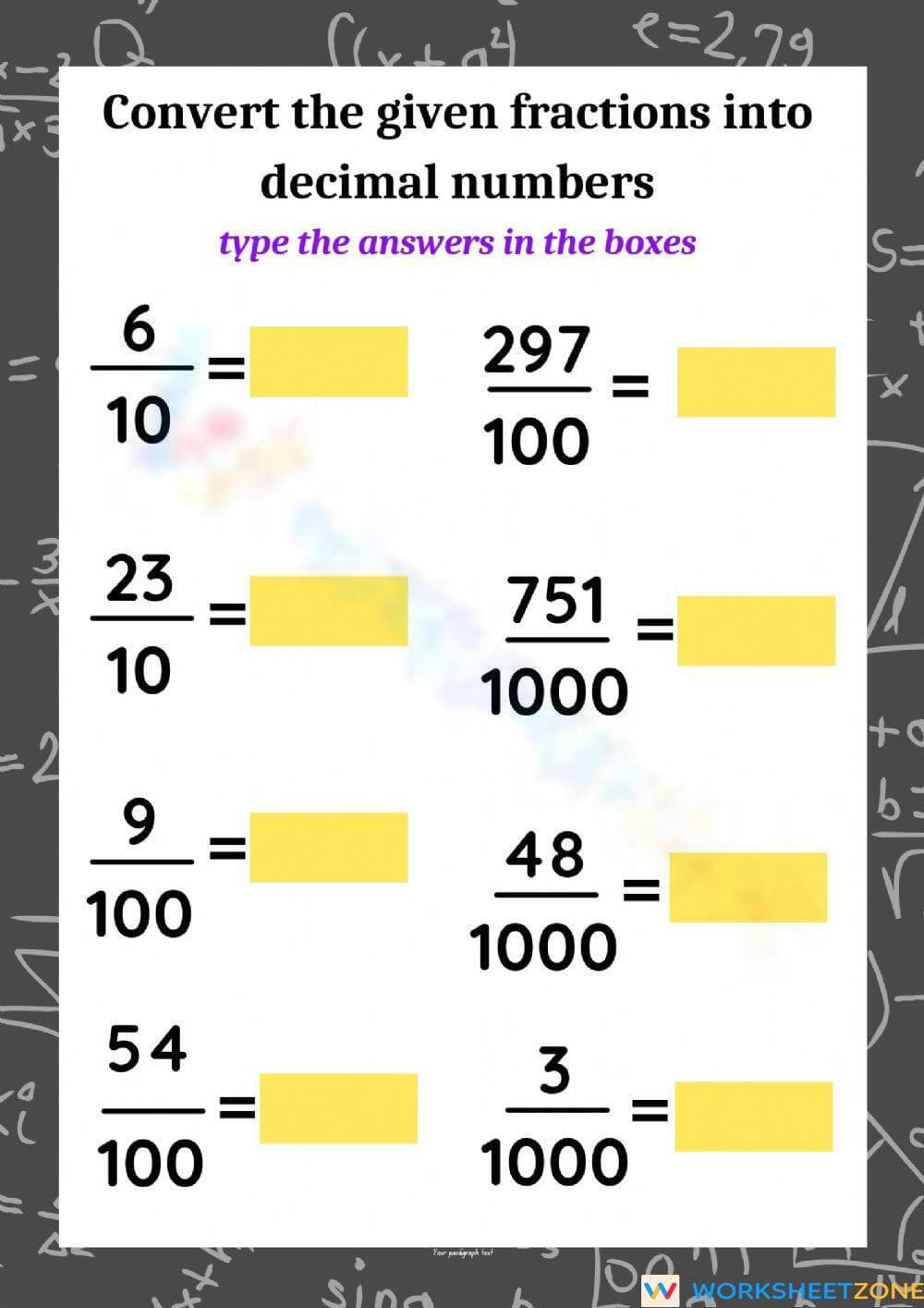 Convert fractions to decimal numbers - Page 1