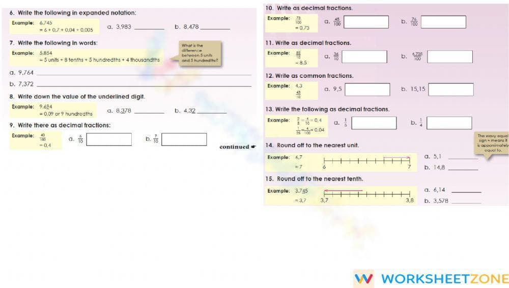 Decimal fraction practice - Page 1