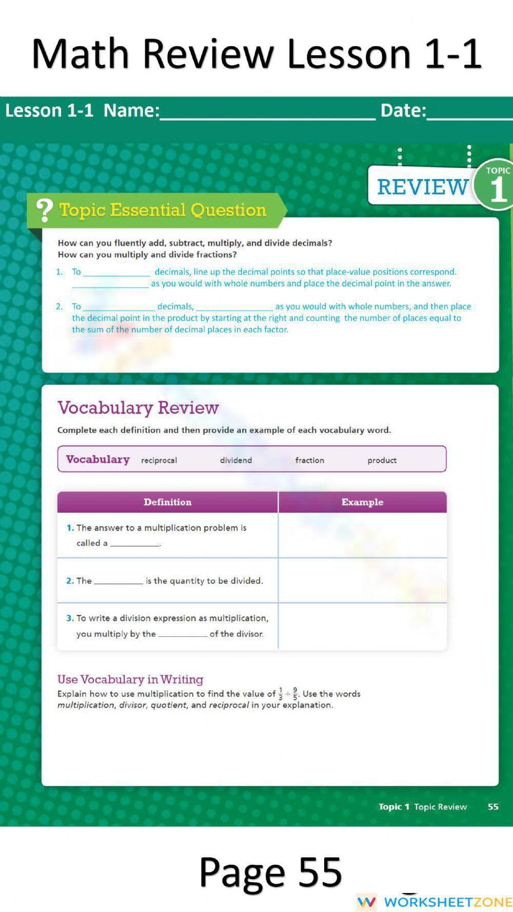 Review Lesson 1-1 - Page 1