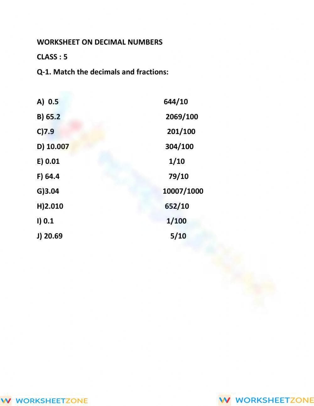 Decimals to fraction - Page 1