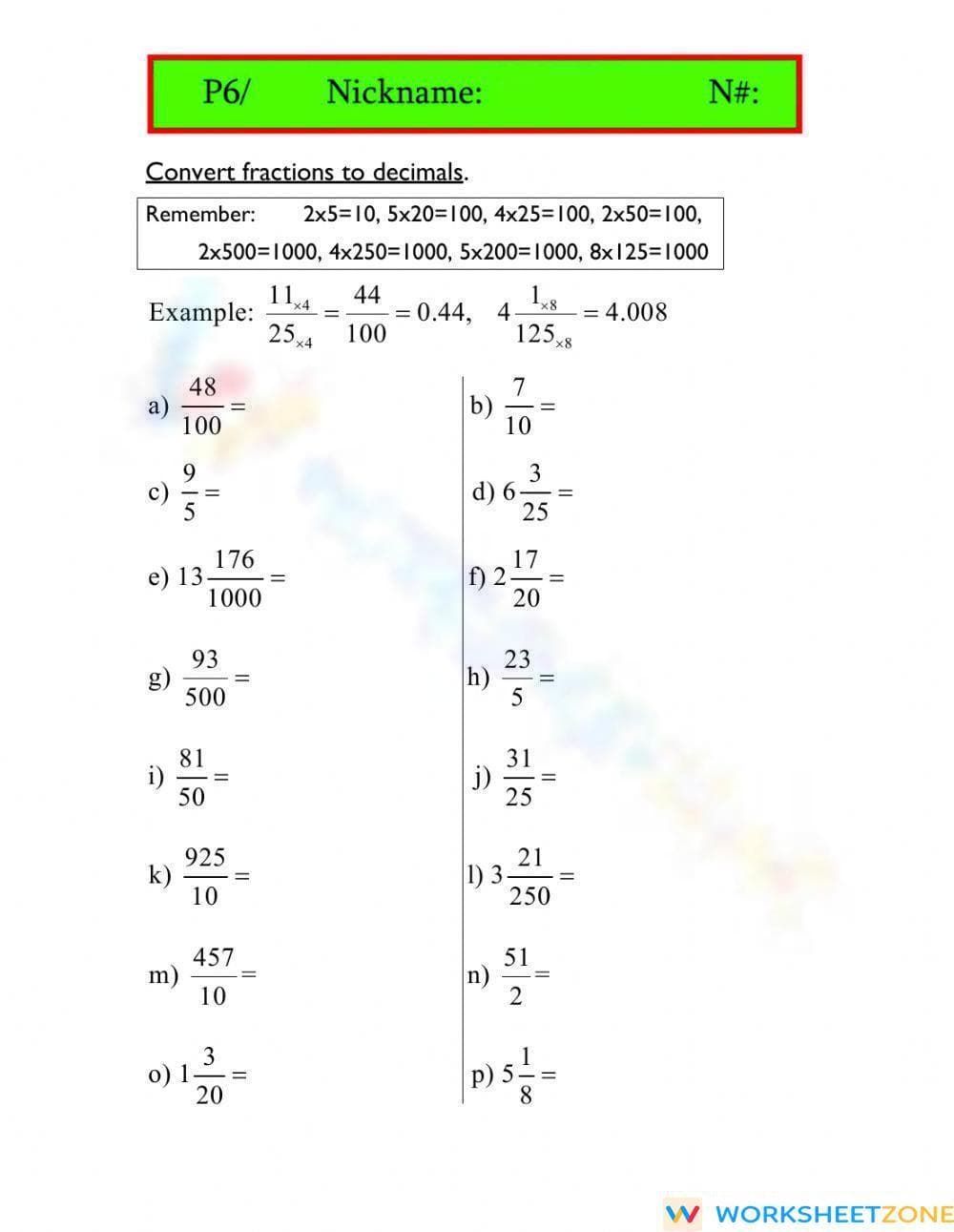 Convert fraction to decimal - Page 1