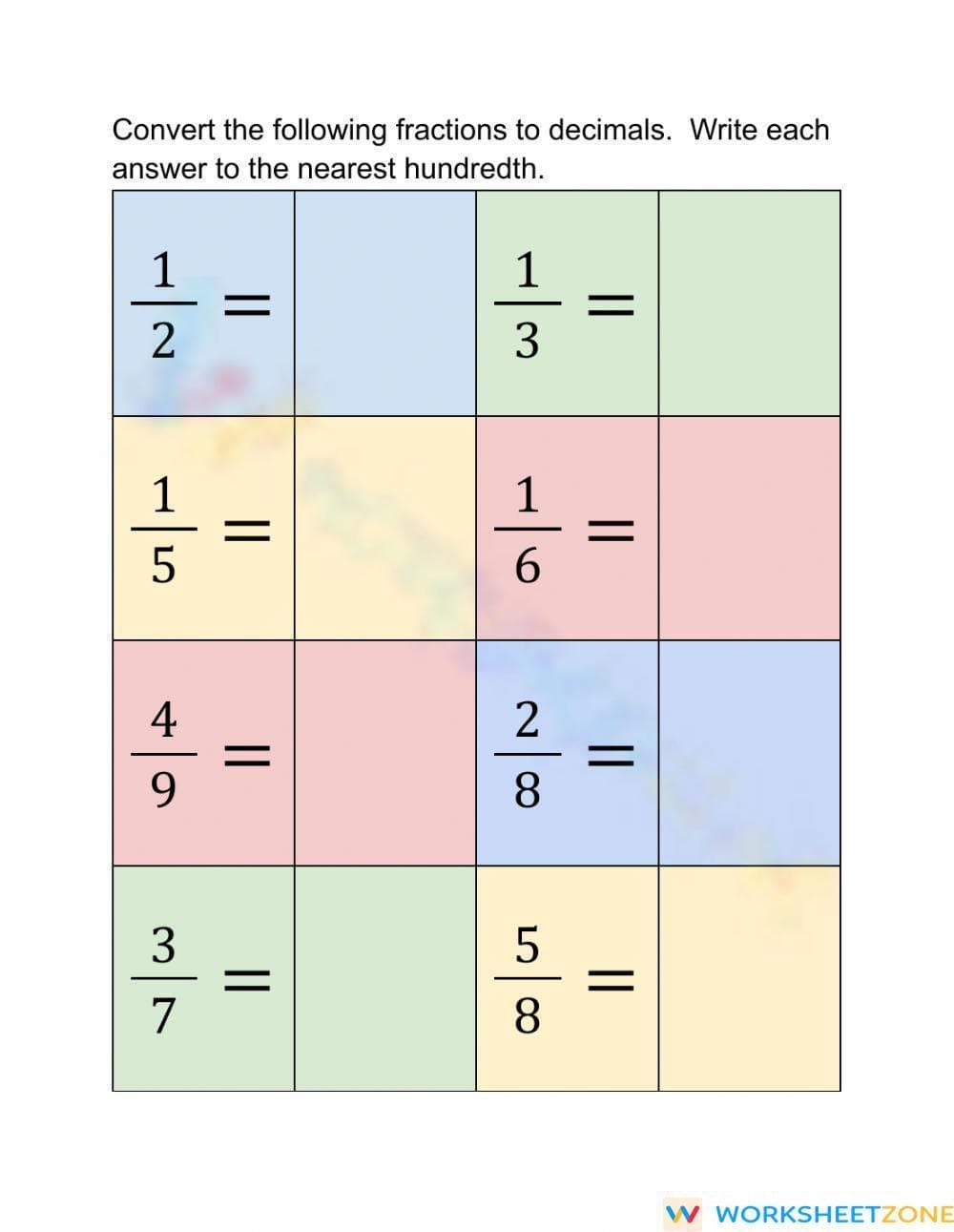 Convert Fractions to Decimal - Page 1