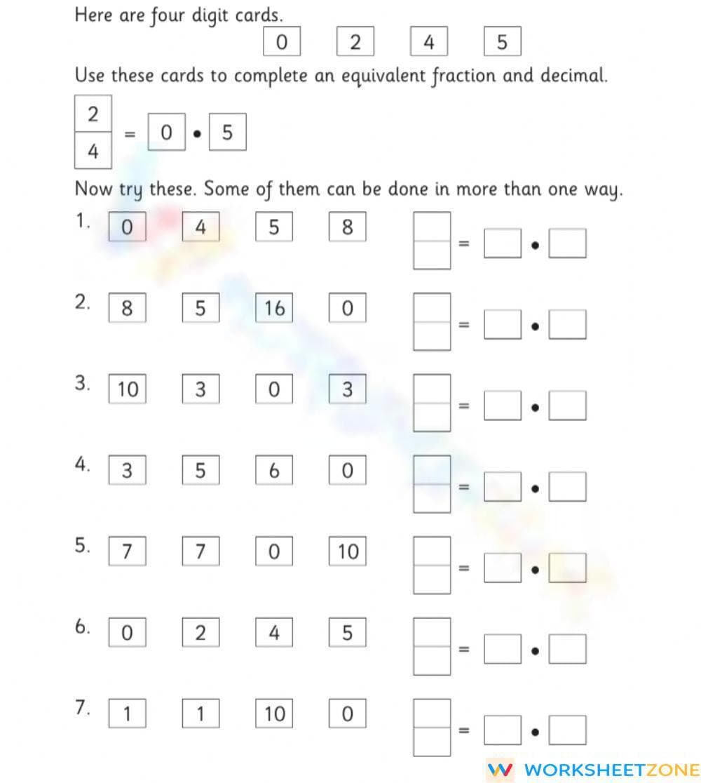 Math Activity: Fractions to Decimals - Page 1