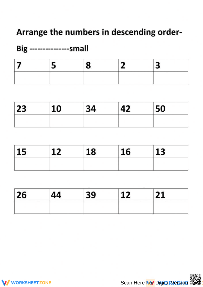 Fun Number Ordering Worksheet - Page 1