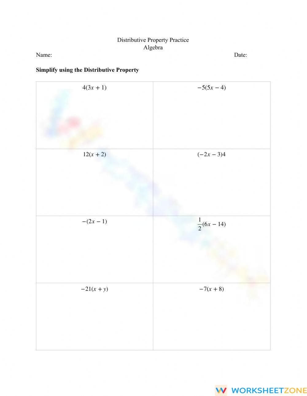 Distributive Property Practice - Page 1
