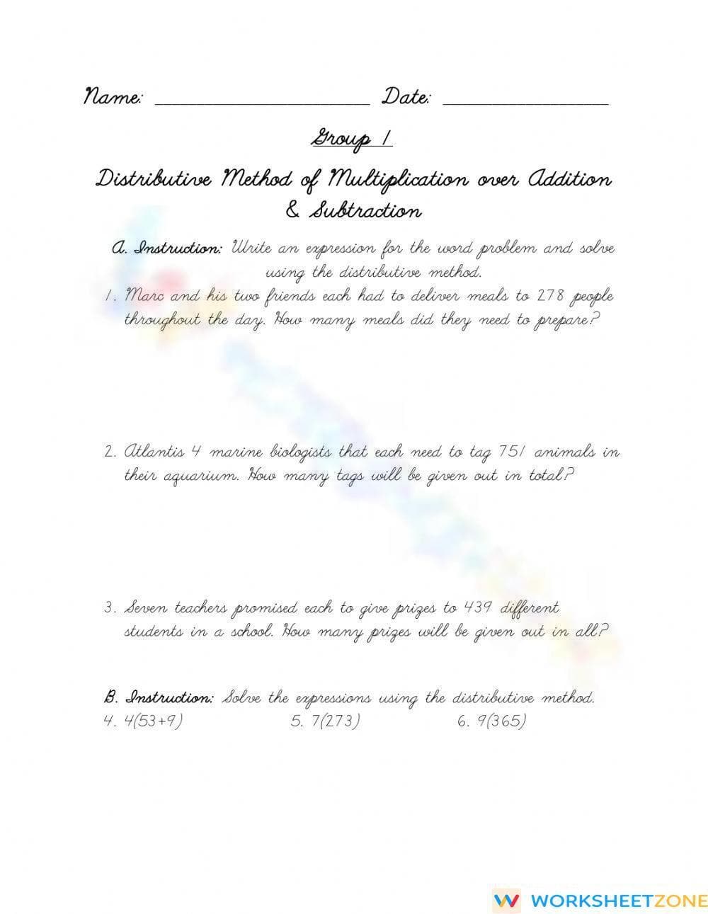 Distributive Property of Multiplication over Addition - Page 1