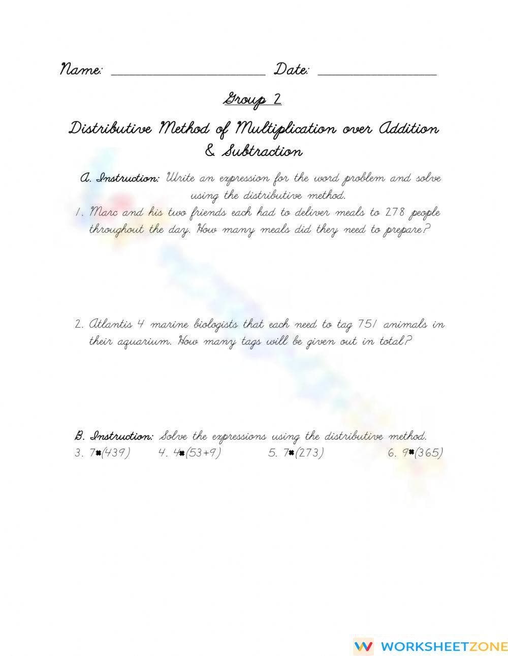 Distributive Property of Multiplication over Addition - Page 1