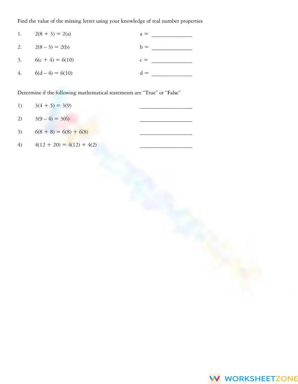 Distributive Property Worksheet - Page 1