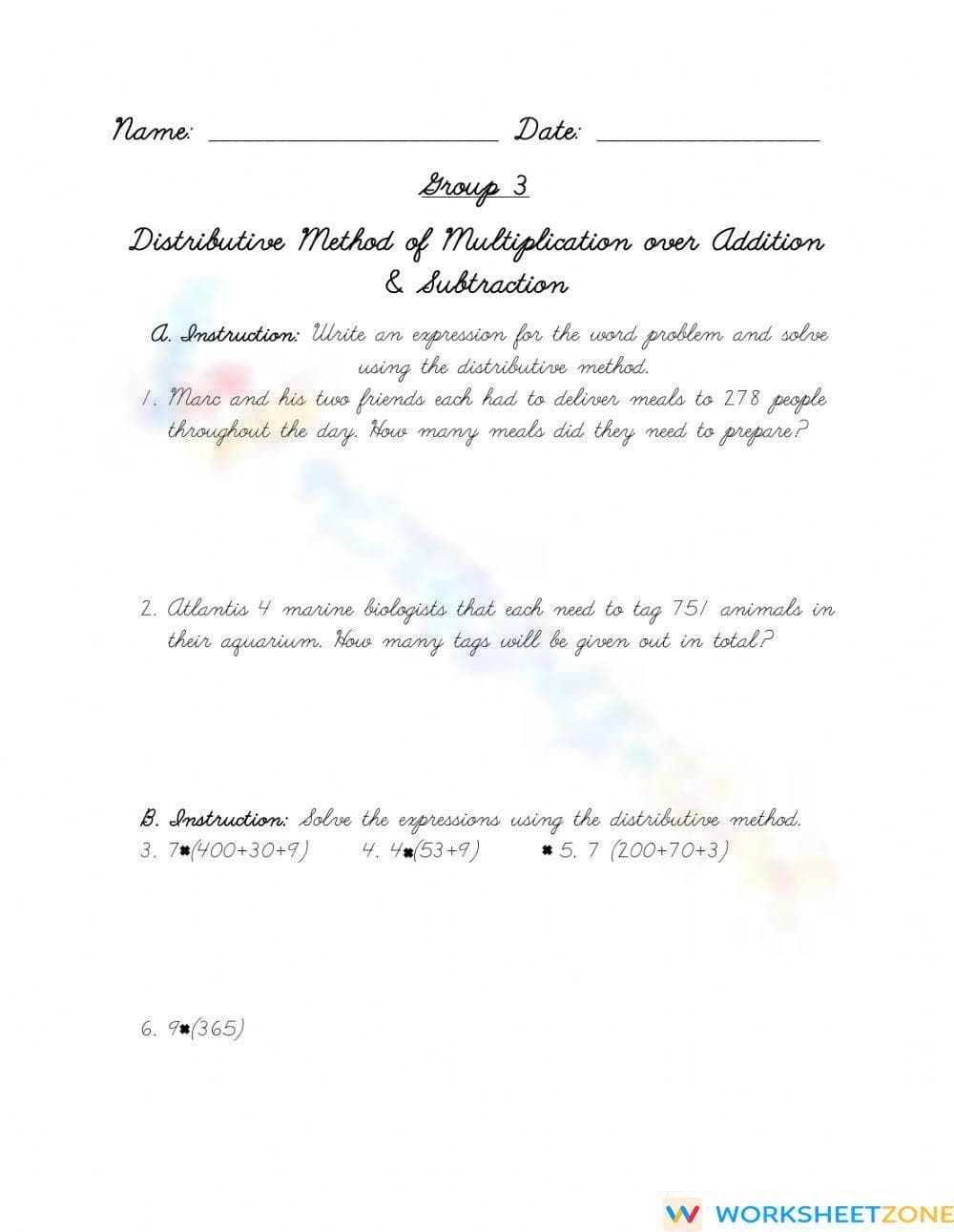 Distributive Property of Multiplication over Addition - Page 1