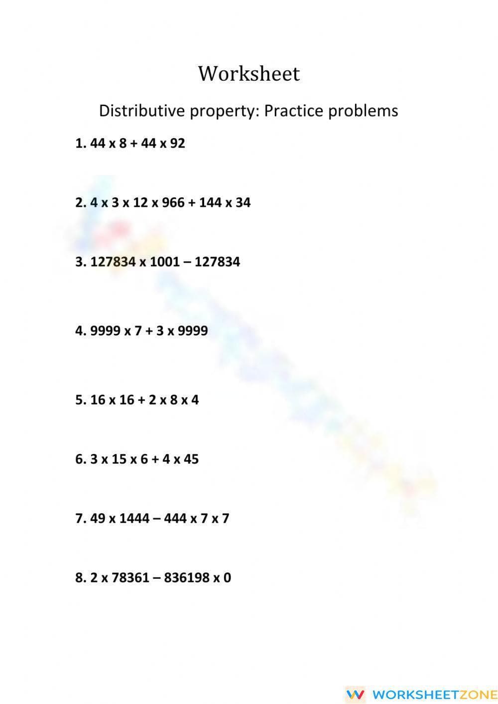 Distributive property of multiplication over addition and subtraction - Page 1