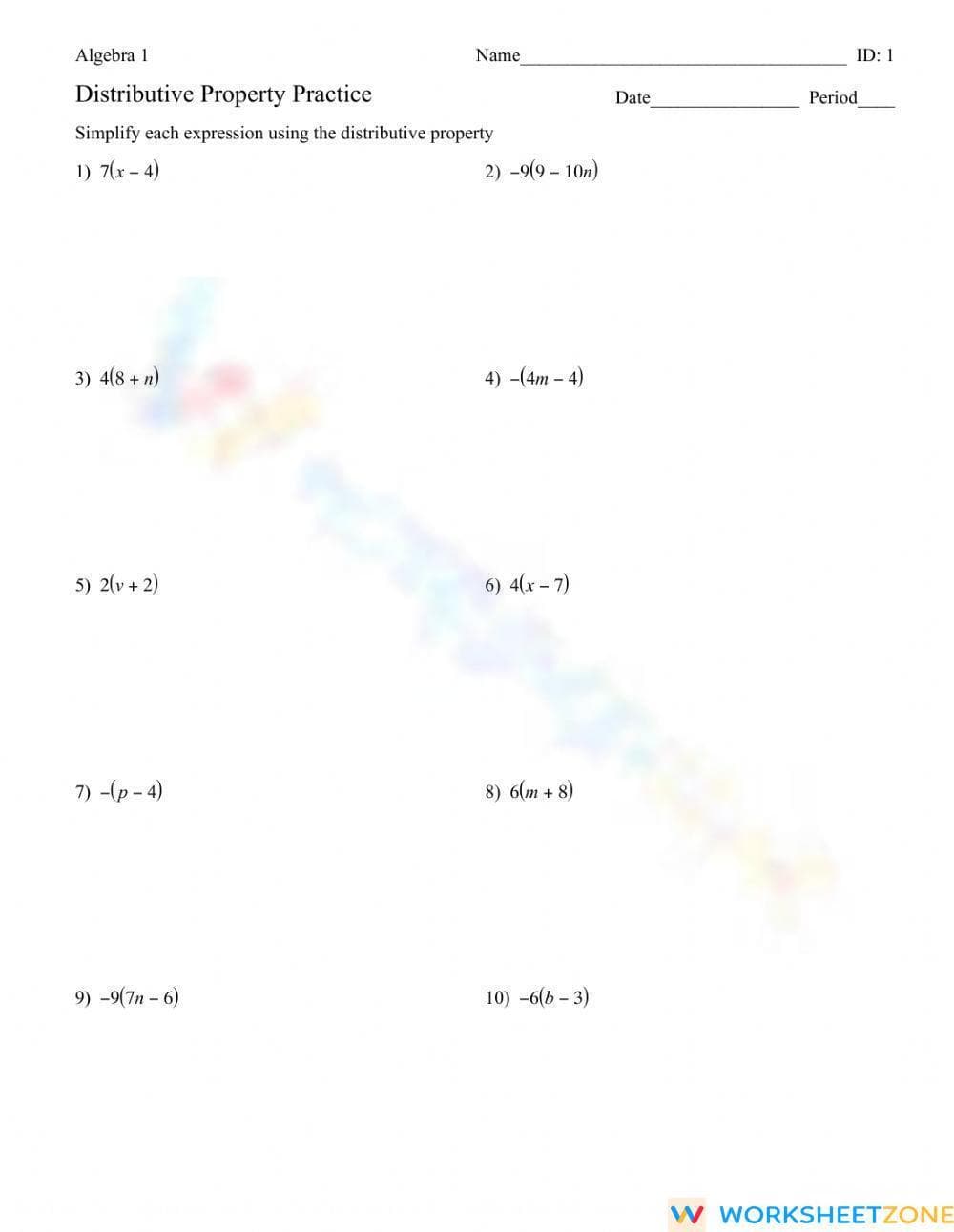 Distributive Property Practice -2 - Page 1
