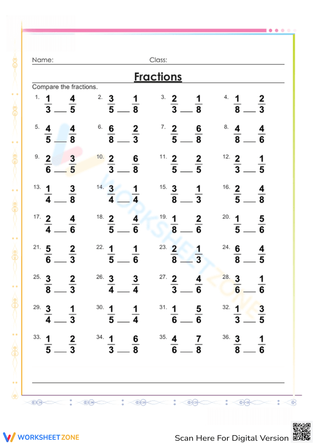Fraction Comparison - Fun Math Practice - Page 1