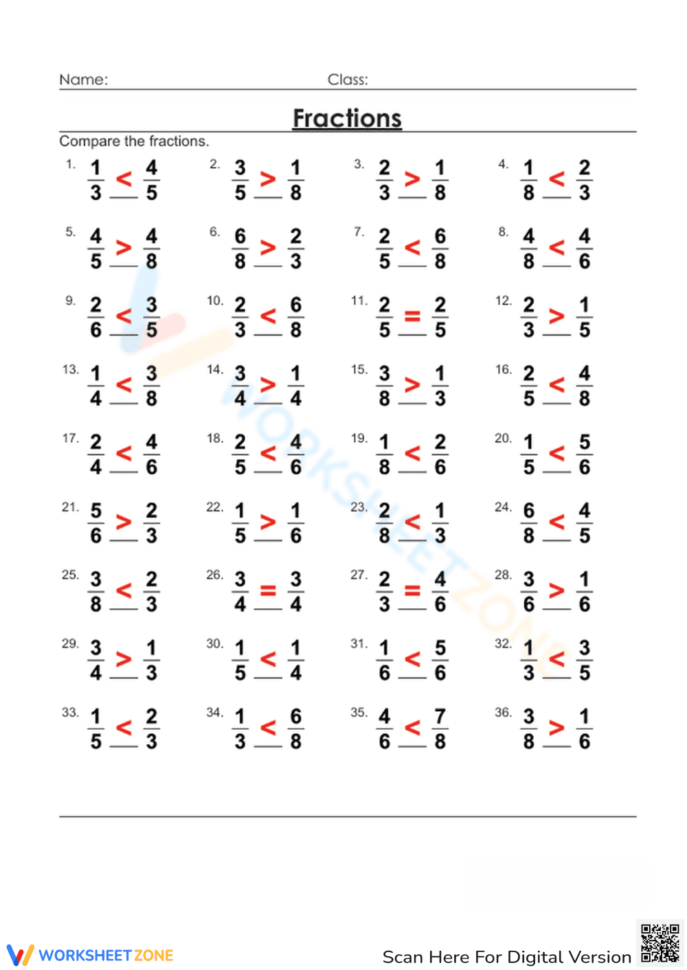Fraction Comparison - Fun Math Practice - Page 2