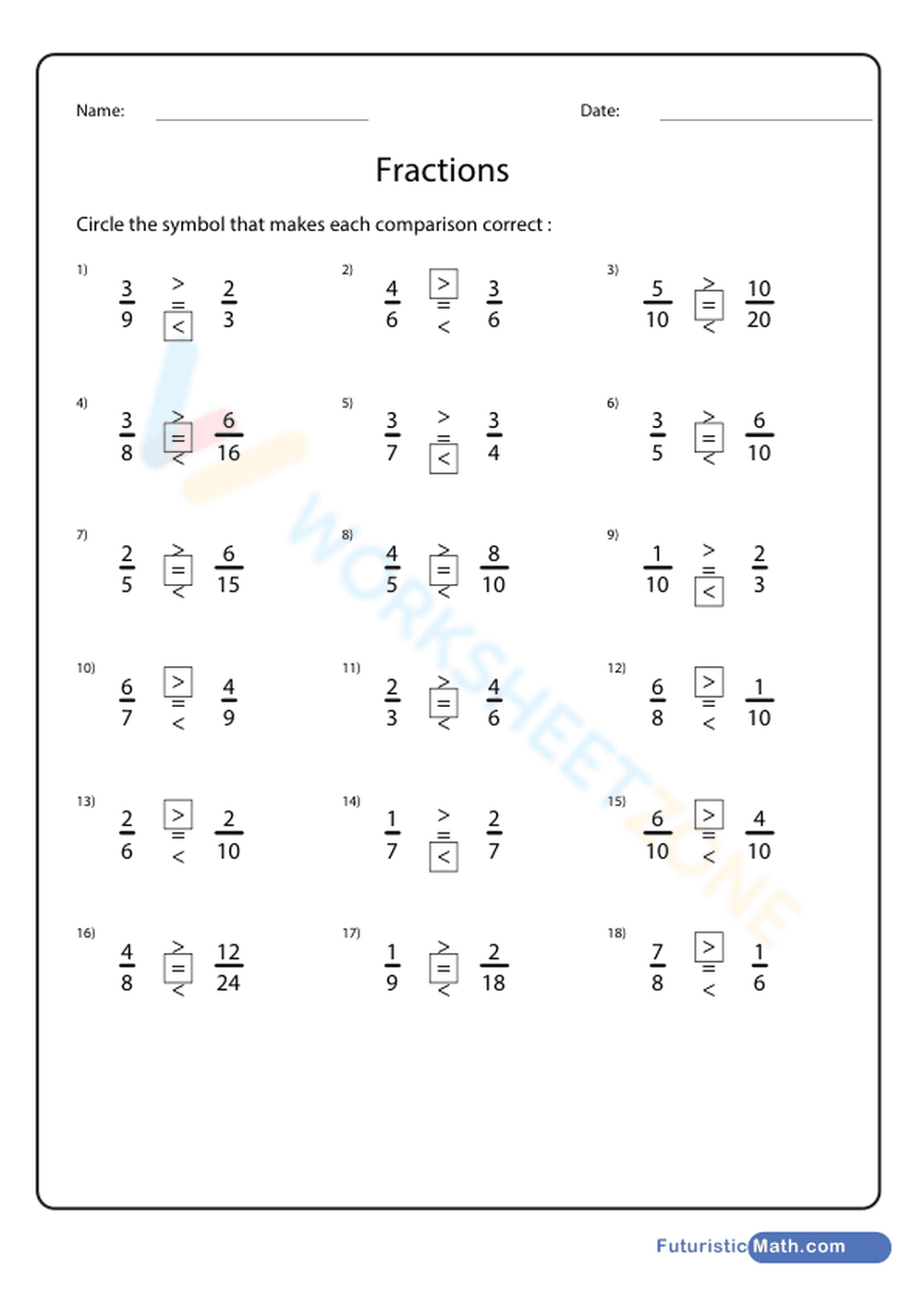Fraction comparisons - Page 2