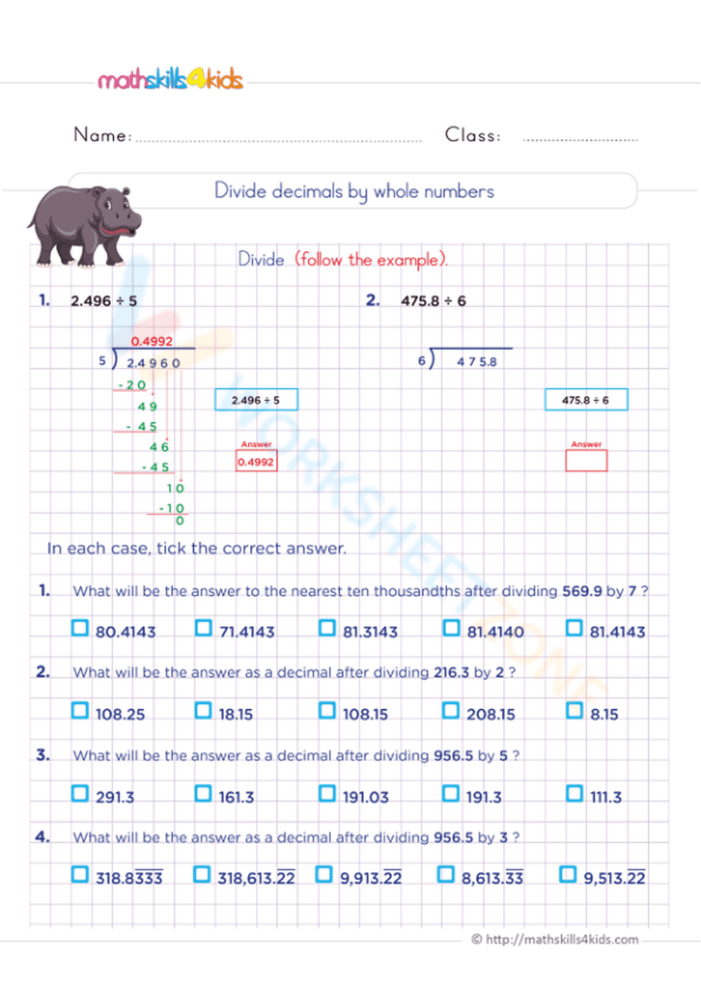 Divide with decimal quotient - Page 1