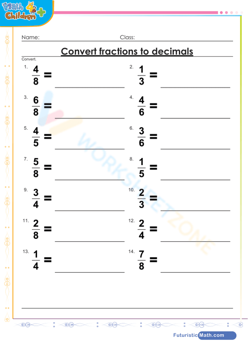 Fractions converted to decimals - Page 1