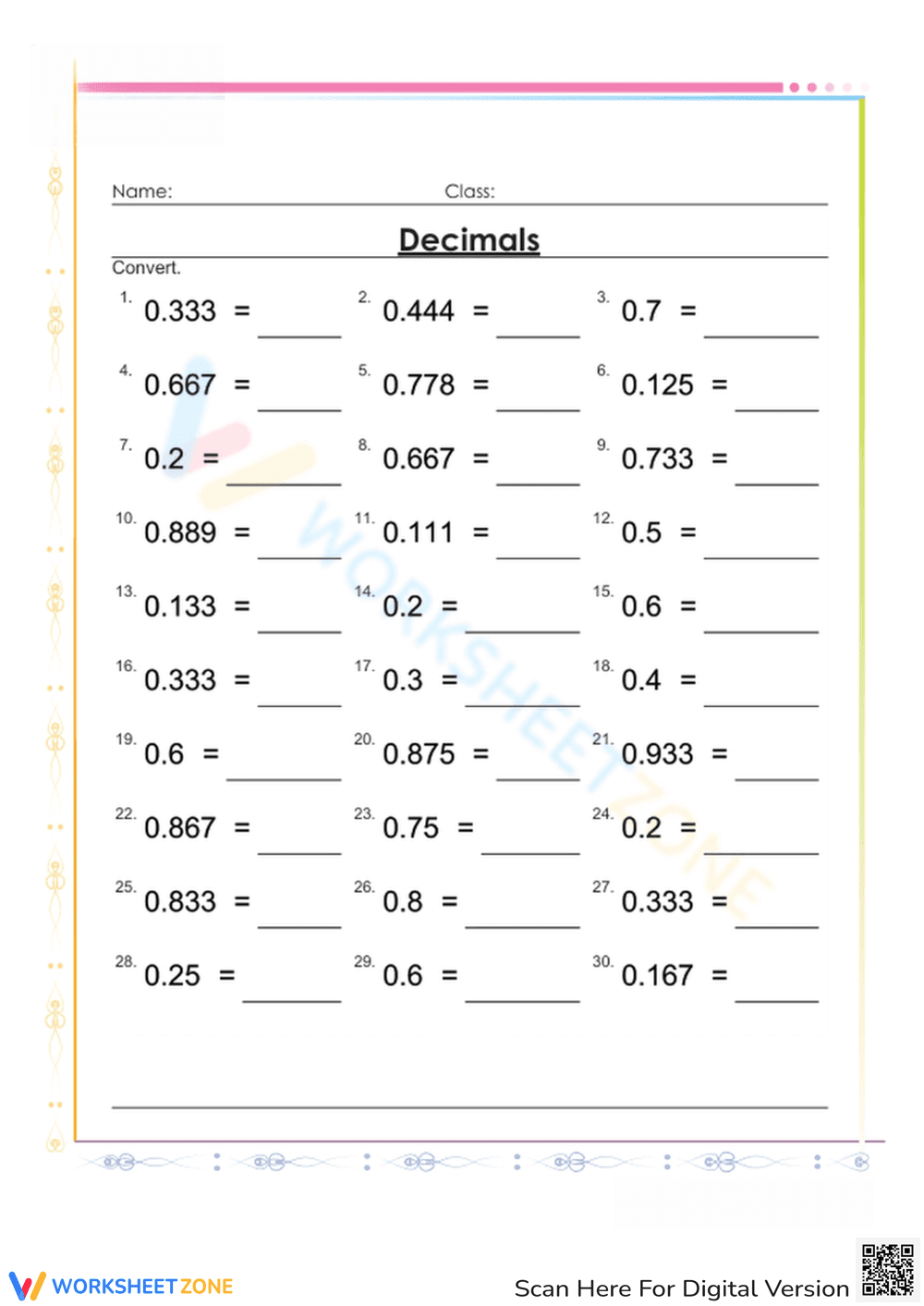 Master Decimals: Conversion Practice - Page 1