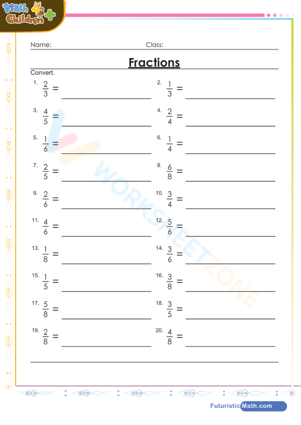 Convert fractions to decimals - Page 1